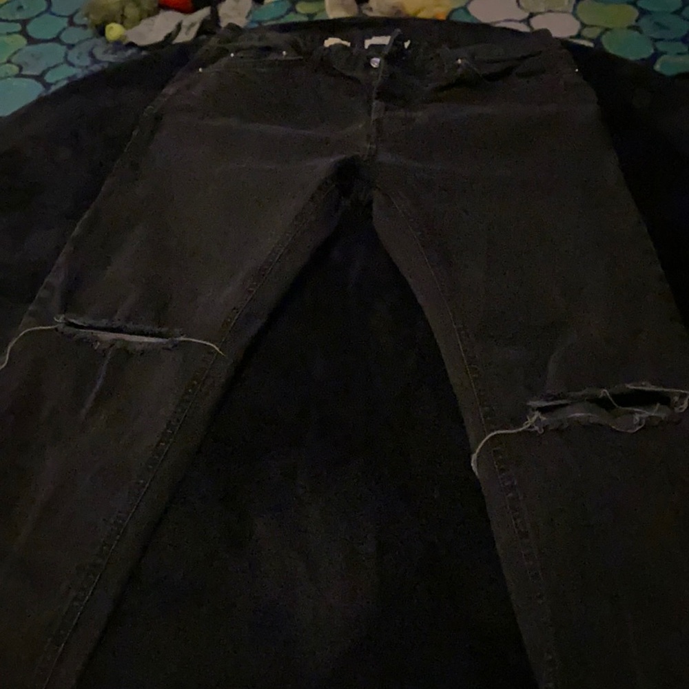 Top man black jeans stretch skinny with ripped knees and button up crotch